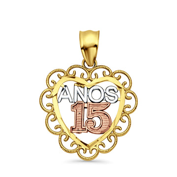 14K Tri Color Gold Anos 15 Pendant 24mmX18mm 1.3 grams